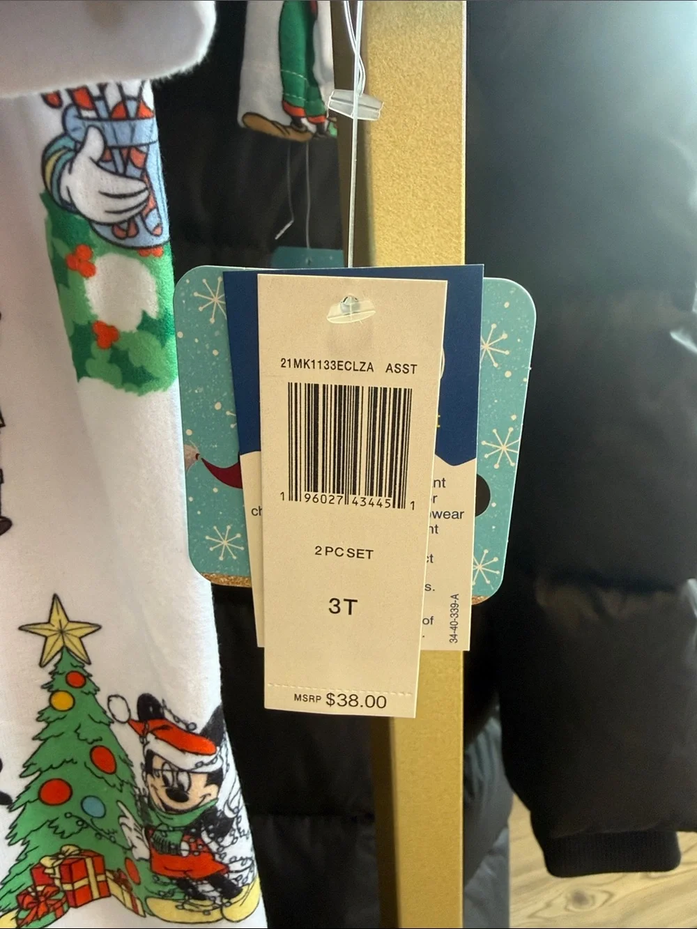 Disney White Holiday Character Pajama Set with Red & Green